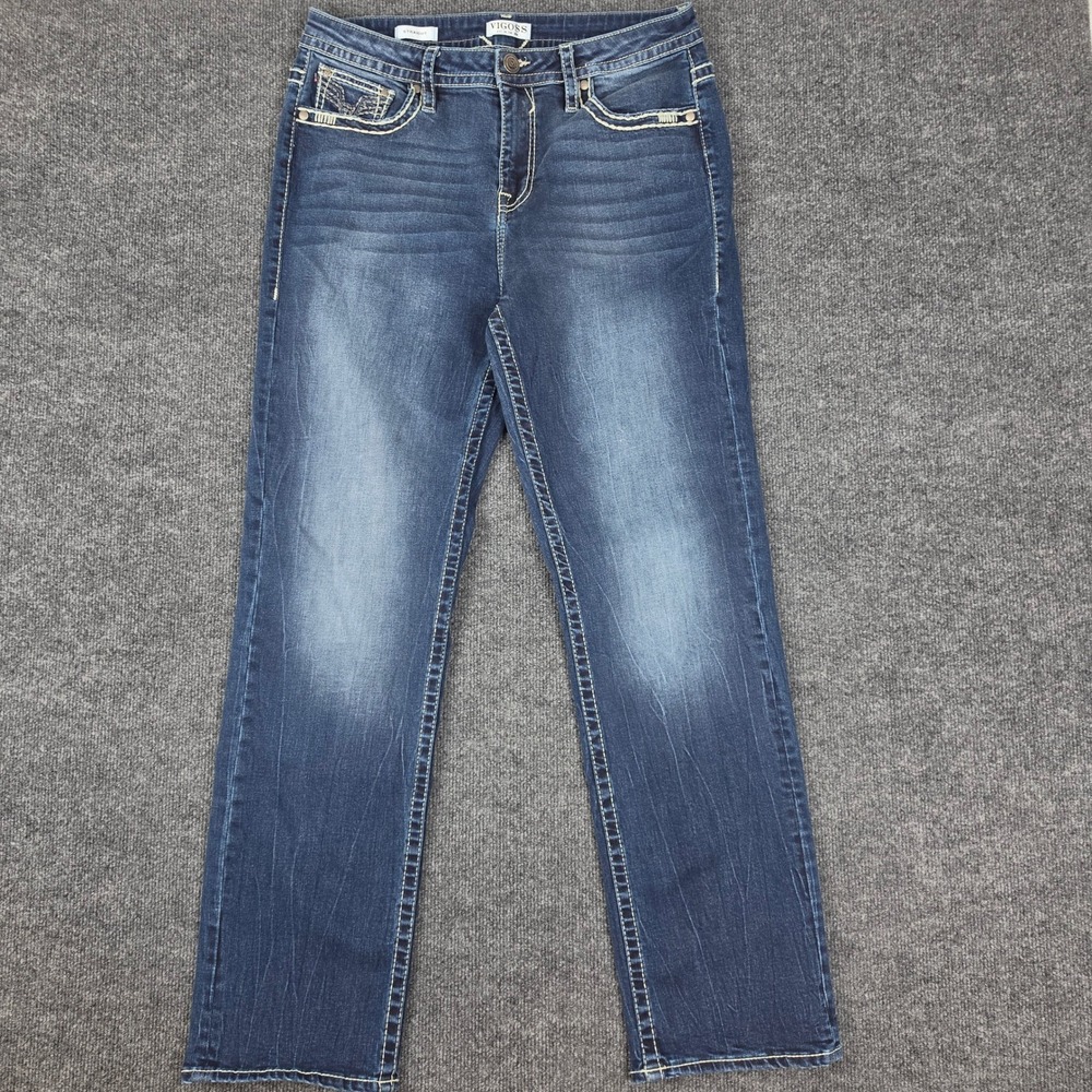 Vigoss Straight Leg Jeans Women's 14 Dark Wash High Rise Stretch Denim Casual